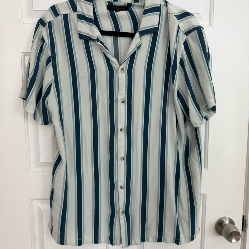 PacSun Men's Casual Striped Shirt - Blue and White